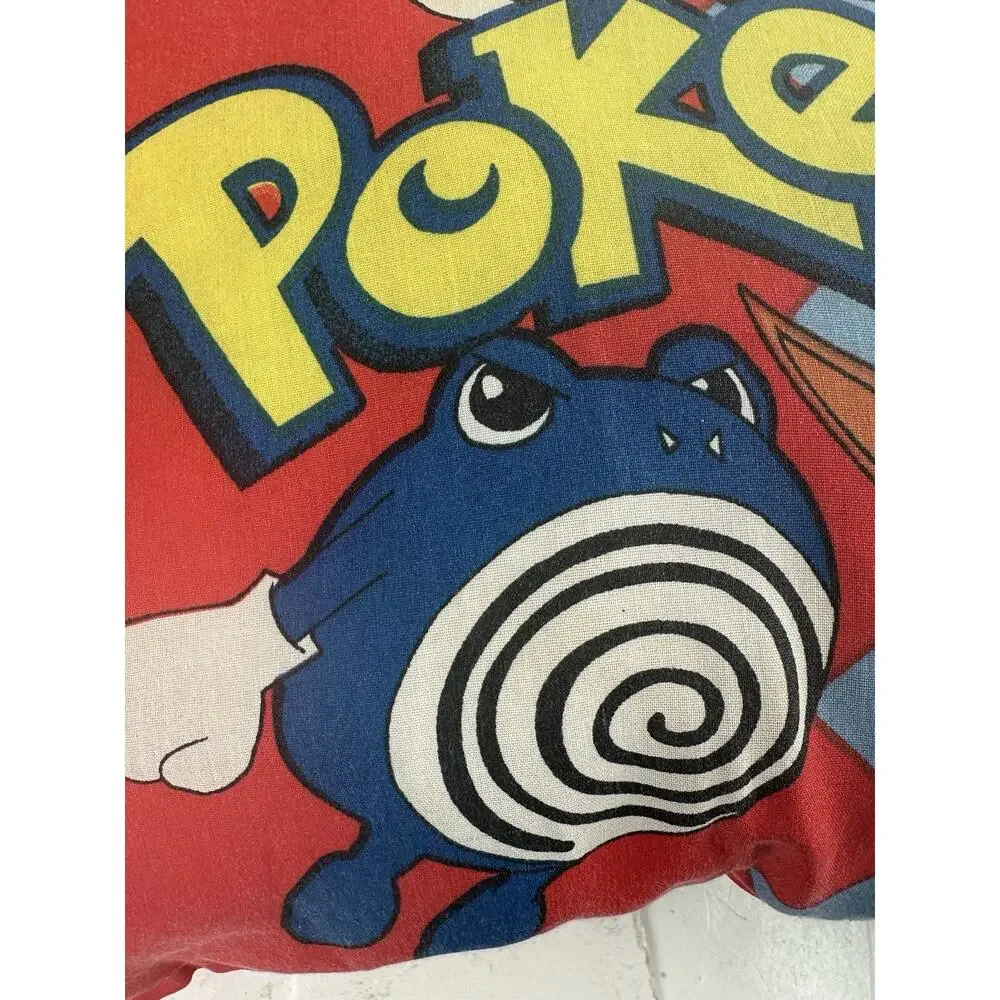 Vintage 1998 Pokemon Square Throw Pillow Eevee Poliwhirl Snorlax Pikachu Ash